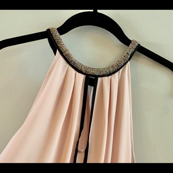 Pink/Blush Silk Halter Blouse with Beaded Trim - Picture 2 of 3